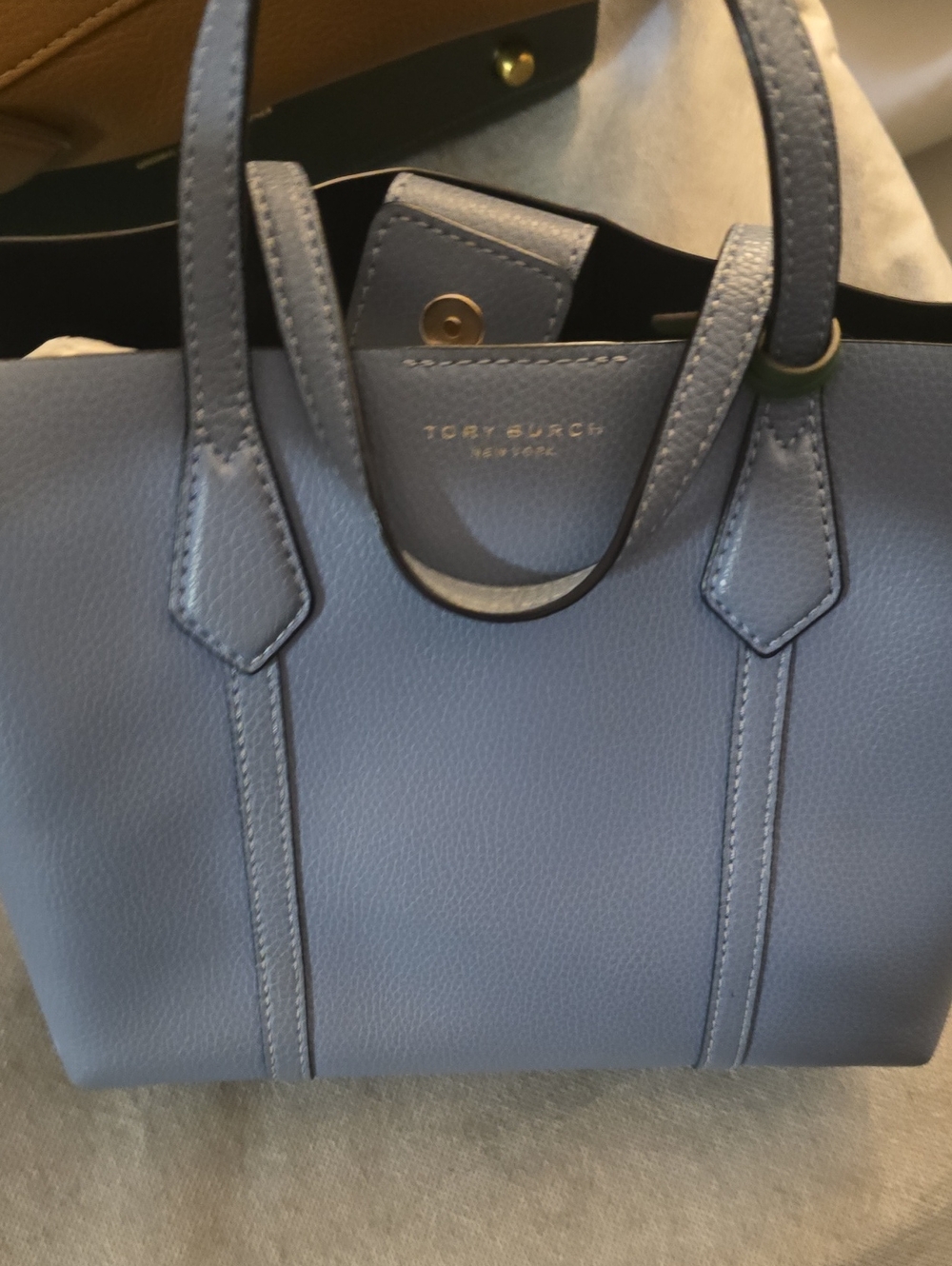 Tory Burch Periwinkle Leather Tote with Gold Hardware